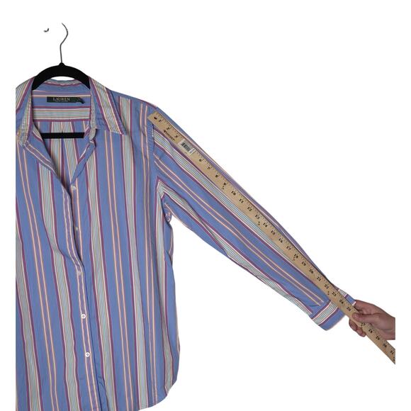 Lauren Ralph Lauren Blue Striped Button-Down Collared Long Sleeve Sz 14 Preppy - Picture 9 of 10